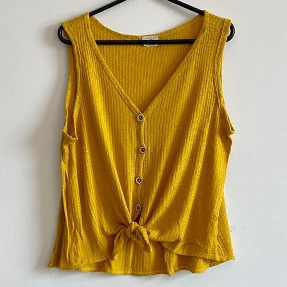 Bibi Yellow Front Tie Button Down Tank - Small